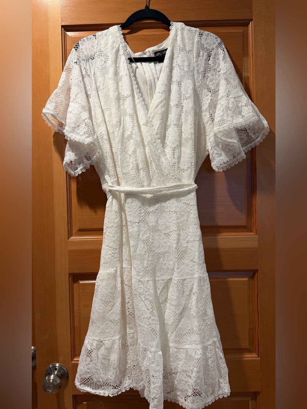 City Chic White Lace Wrap Dress